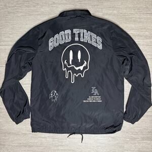 Eighty Eight Brand Trippy Shroom Jacket Coachs Snap Windbreaker Black Men M